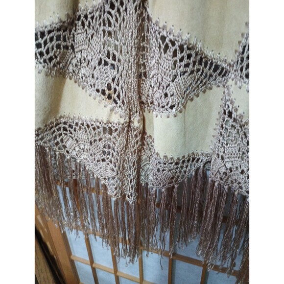 Suede Essentials Poncho OSFA Leather Patchwork Crochet Fringe Boho Cape - Picture 7 of 8